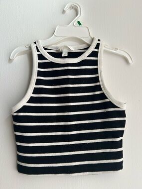 H&M Black and White Striped Cropped Tank
